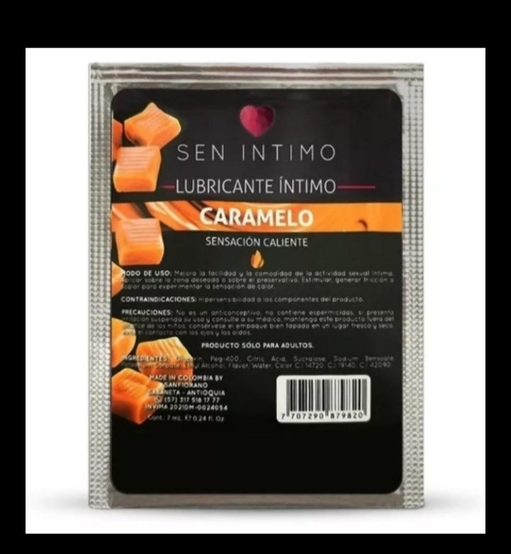 Lubricante comestible en sobre